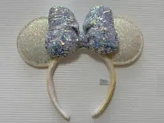 ディズニー　カチューシャ　20周年　スパンコール　 ホワイト　ミニー　リボン