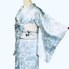 洗える着物 夏用 絽 小紋 身丈158 裄66 リーフ文様 飛沫 着物 052b 