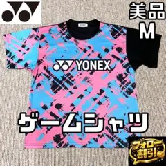 【フォロー割】美品 YONEX ゲームシャツ M 総柄 派手カラー ロゴ