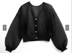 GRL グレイル シアーニットハートボタンカーディガン kz504 ブラック