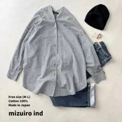 美品 mizuiroind ミズイロインド Vネックギンガムチェックシャツ 日本