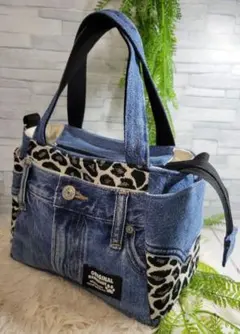 [デニムリメイク]　サイドポケット付きトートバッグ(小)　№263