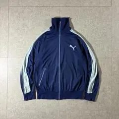 90s PUMAハイネックトラックジャケット刺繍ロゴ青ライトブルーY2K短丈