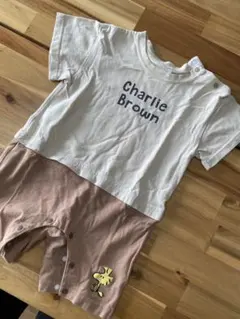 Charlie Brown スヌーピー ロンパース 半袖 ブラウン70-80cm