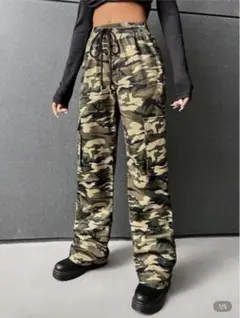 SHEIN カモフラージュ ワイドパンツ S