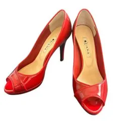 ダイアナ 23cm オープントゥパンプス レッド エナメル ヒール10cm 日本