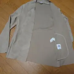 ZARA ベージュ スウェード風　カーディガン　メンズ　M相当　ザラ