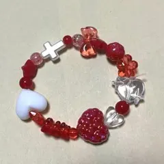 ハンドメイド ブレスレット 赤 白
