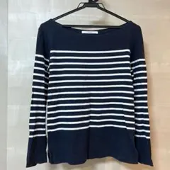 MACPHEE ネイビーとホワイトのストライプ長袖トップス