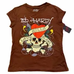 新品 Ed Hardy エドハーディー 半袖 Tシャツ ブラウン スカル ハート