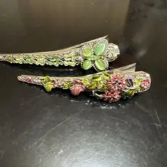 花と葉の装飾 バレッタ 2個セット