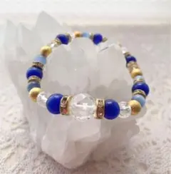 【ハンドメイド】【匿名配送】パワーストーンブレスレット(青系ゴールド)