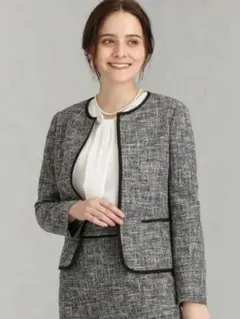 【新品タグ付】グリーンレーベルリラクシングラメツイードノーカラージャケット