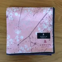 LANVIN 花柄 大判ハンカチ スカーフ ピンク シルバー 日本製 56㎝のサムネイル