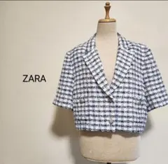 ZARA テーラードジャケット 半袖 チェック柄　【S】