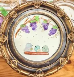 NO.25シーグラスアート　小鳥の親子のぶどう狩り