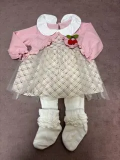 ピンクの長袖ワンピース（チェック柄）　七五三 入園式