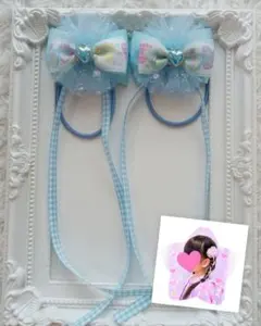 みつあみリボン　チュールヘアゴム