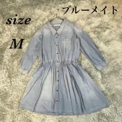 ブルーメイト (M) 長袖ワンピース ウエストゴム カジュアル フレア 可愛い