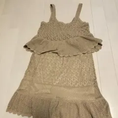 レース編み ベージュ トップス スカート セット