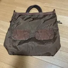 IBIZAブラウン ナイロン ヘビ革 トートバッグ