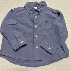 babyGAP 90cm ボタンダウンシャツ 青 クマ刺繍