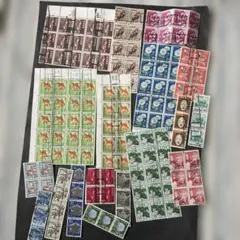 レトロ昭和普通切手使用済切手3連以上ブロック各種18種130枚以上 動植物国宝