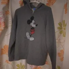 ミッキーマウス フード耳つきグレー パーカー L