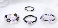 『No.70』パープル ブラック リング 指輪 ハンドメイド 韓国 お花 紫黒金