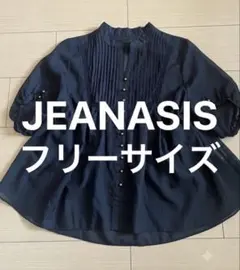 ジーナシスブラック金ボタンボリュームスリーブタックギャザーノーカラーブラウスのサムネイル