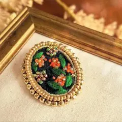 ✤金木犀のビーズ刺繍ブローチ