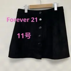 Forever21 スエード調 台形ミニスカート 前ボタン ブラック 11号