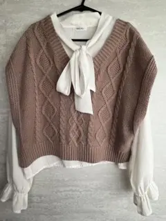 INGNI(イング) ケーブルニットベスト＆ボウタイブラウスSET