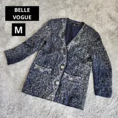 【ベルヴォーグ】個性的 ノーカラージャケット 華やかフォーマル・ネイビー・9号
