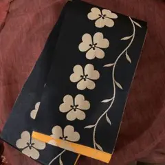 黒色金花模様リバーシブル半幅帯