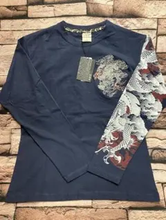 送料無料！【龍】胸刺繍&バックプリント入り！綿１００%和柄 長袖Ｔシャツ１枚