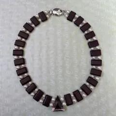 ブラウンビーズとパールのネックレス　昭和レトロ　ヴィンテージ