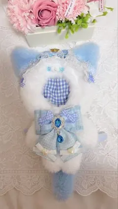 ♡ 16cm ぬい服 おすわり しろねこ 水色ギンガム にじぬい ♡ - メルカリ
