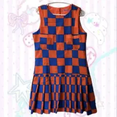 チェック　プリーツ　ミニワンピース　ノースリーブワンピース　バブル