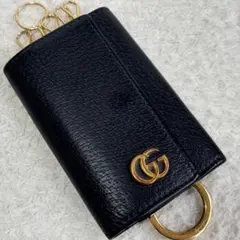 GUCCI グッチ GGマーモント 6連キーケース レザー 黒 シボ革