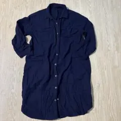 ベルメゾン　マタニティ　前開き　パジャマ　ワンピース　シャツ　ネイビー M