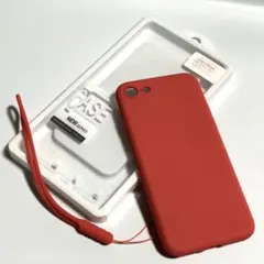 iPhone SE2/7/8★シリコンケース★レッド 赤★ストラップ付き