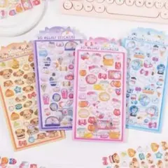 うるちゅる キラキラシール パステル とり いぬ ねこ ぺんぎん 4枚セット