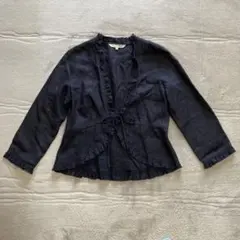 【ローラアシュレイ】七分袖 フリル ボレロ 黒　麻100%　花柄刺繍サイズ11★のサムネイル
