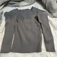 【美品】スクエアネックリブニットトップス【rut072】 グレー サイズL