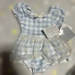 水色チェック ベビー水着 90 新品　女の子　プール　海