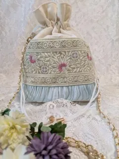 インド刺繍　巾着バッグ　サコッシュ　64