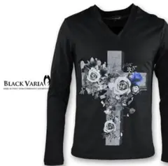 BlackVaria Tシャツ クロス 十字架 バラ 薔薇 花 Vネック XLL