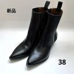新品　ブラック 黒　レザー調　サイドゴアブーツ　38 スタイリッシュ　着脱楽