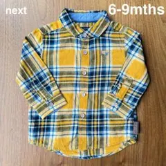 next ネクスト　シャツ　長袖　チェック　オレンジ　車　6-9mths